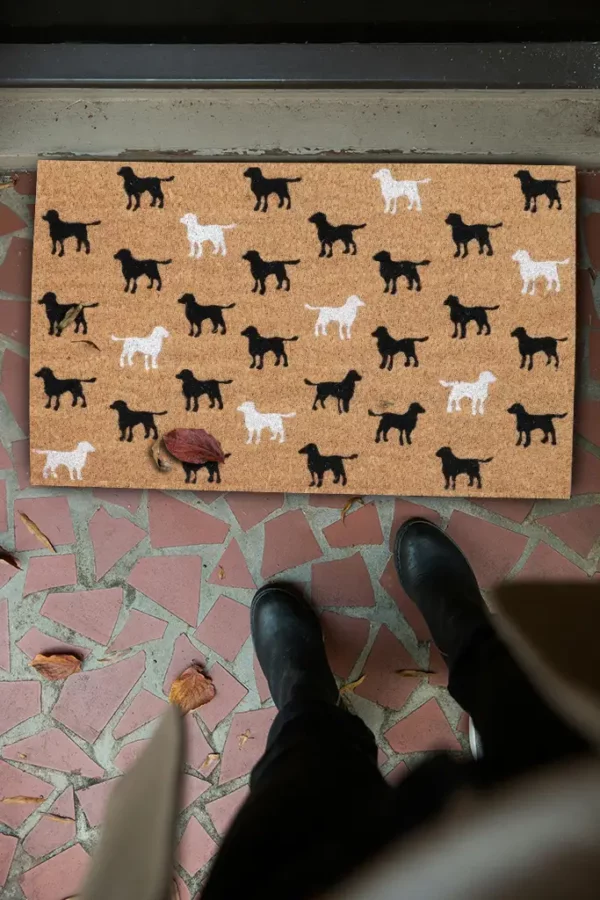 Paillasson coco motif chien en noir et blanc