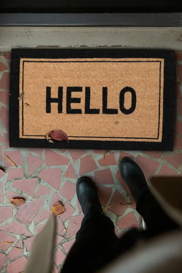 Paillasson coco motif hello encadré