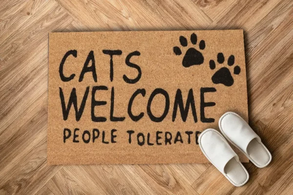 Paillasson coco motif cat welcome people tolerated