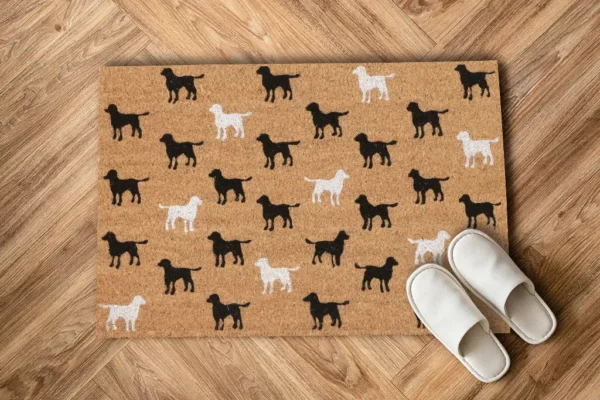 Paillasson coco motif chien en noir et blanc