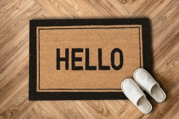 Paillasson coco motif hello encadré