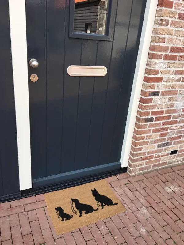 Tapis entrée, motif 3 chiens en laisse