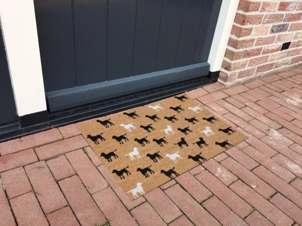 Paillasson coco motif chien en noir et blanc