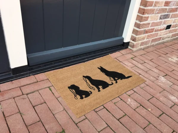 Tapis entrée, motif 3 chiens en laisse