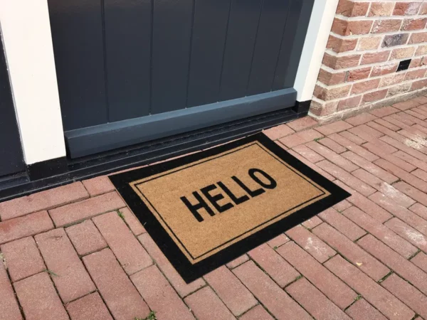 Paillasson coco motif hello encadré