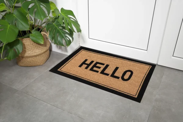 Paillasson coco motif hello encadré