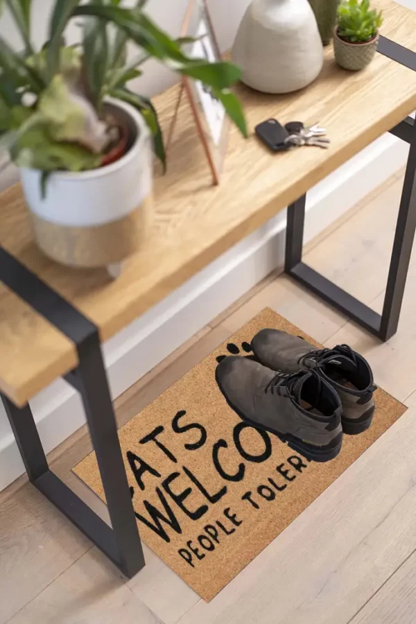 Paillasson coco motif cat welcome people tolerated