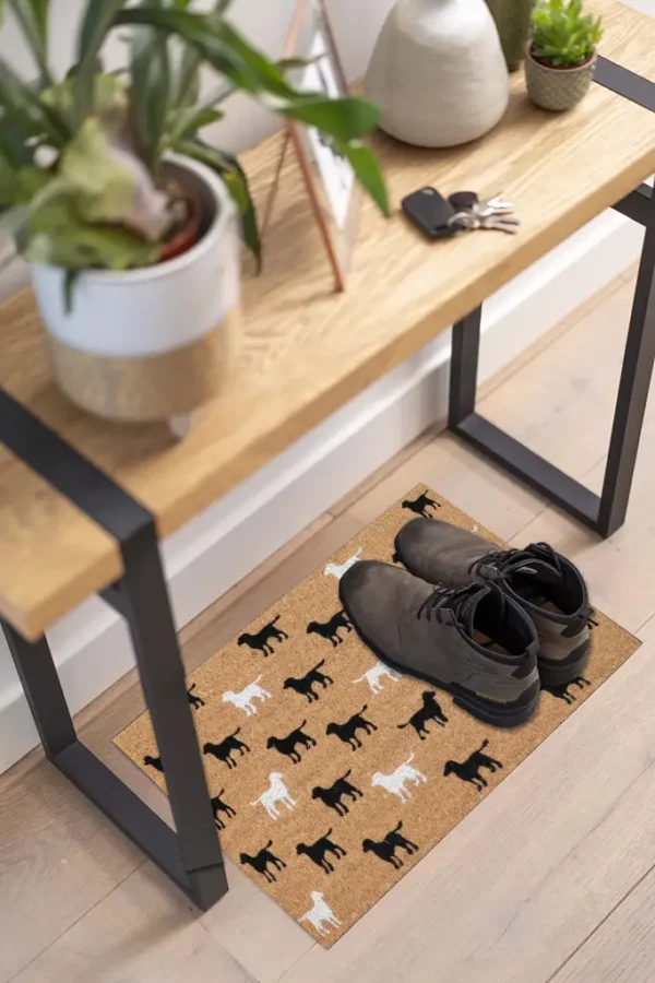 Paillasson coco motif chien en noir et blanc